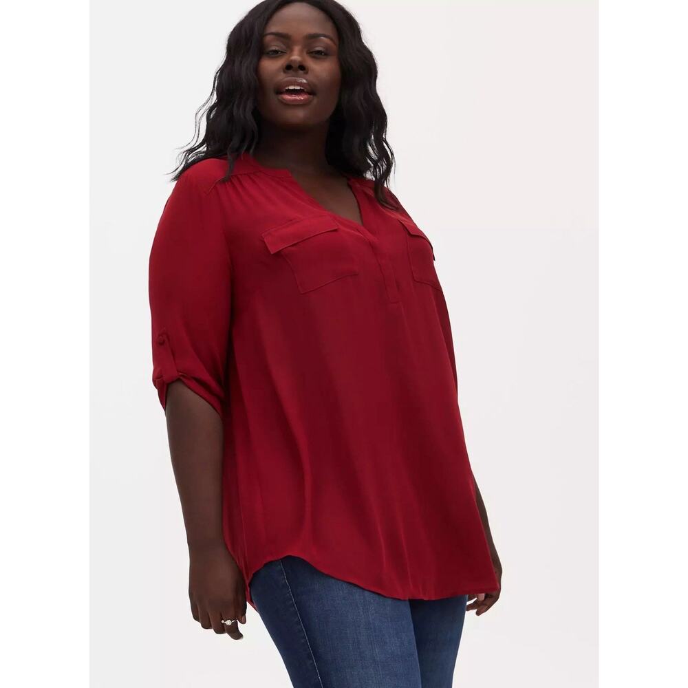 Torrid Plus 1 1X Harper Georgette Top Pullover 3/4 Sleeve Tunic Blouse Women’s
